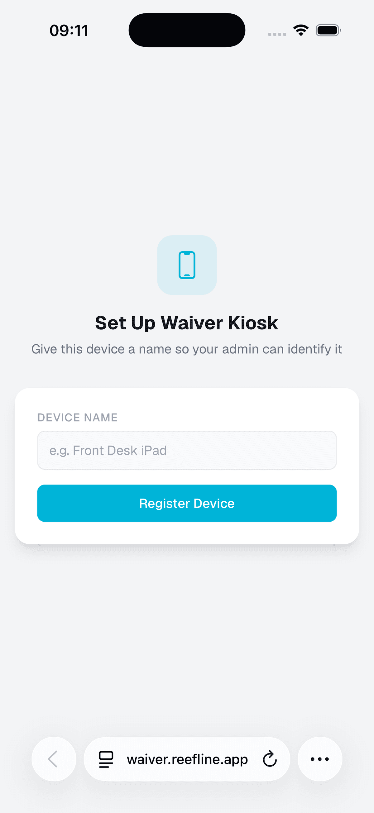 Device registration screen on a mobile phone showing PIN entry to link a new device
